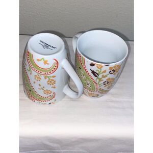 Rachael Ray K014 White Mug Set with Orange and Green Paisley Accents